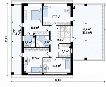 Проект современного двухэтажного дома из газобетона с четырьмя спальнями, кабинетом и гаражом / План 2 этажа