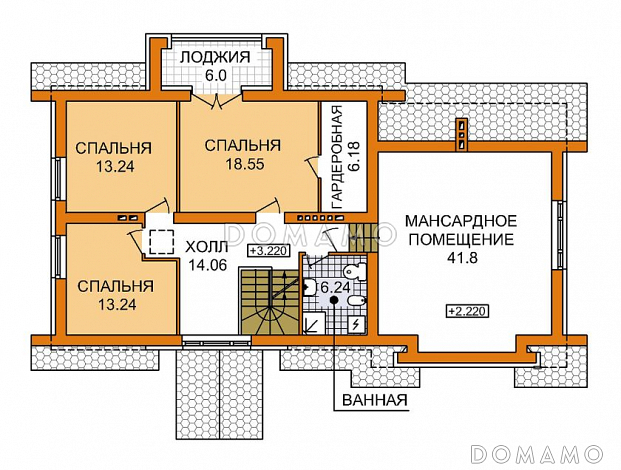 Проект дома из пеноблоков с бассейном, спортзалом и небольшой сауной / План мансардного этажа