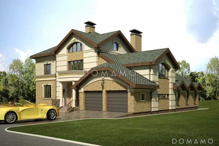 Проект импозантного особняка с гаражом на две машины, бассейном и тренажерным залом