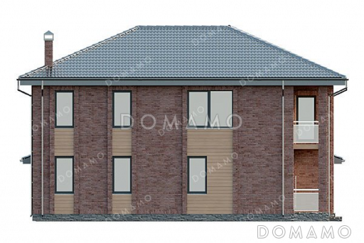 Проект двухэтажного дома с просторной террасой и тремя спальнями / Фасад 3