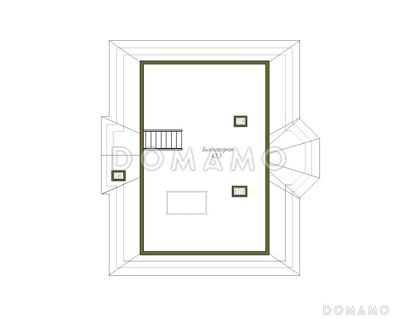 Проект дома из пенобетона без гаража / План мансардного этажа