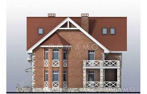 Загородный дом с двумя террасами, залом с бассейном, сауной, спортзалом на мансардном этаже / Фасад 3