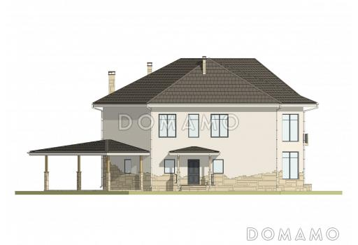 Проект дома сложной формы с 5 спальнями, кабинетом и большим холлом со вторым светом / Фасад 3