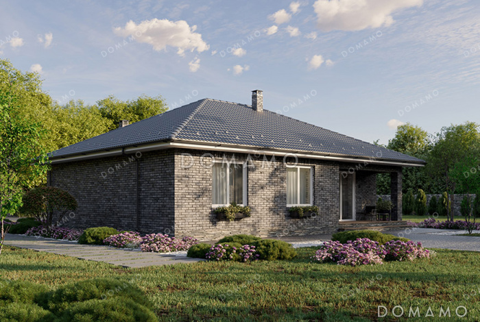 Проект дома из газобетона с тремя спальнями, двумя санузлами и небольшой террасой