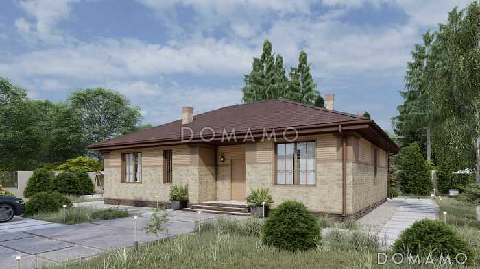 Проект уютного дома с мастер-спальней, большой гостиной и просторной гардеробной