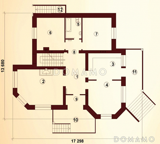 Проект двухэтажного дома с сауной, бильярдной и тренажерным залом / План 1 этажа