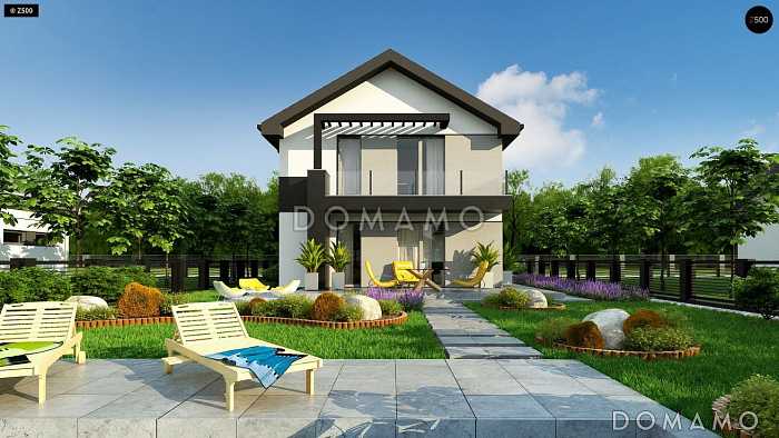 Проект дома с террасой, балконами, ванной с окном