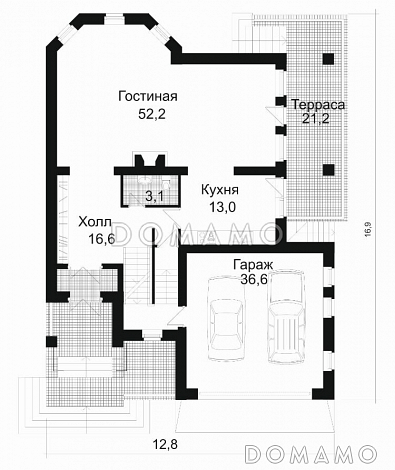 Проект коттеджа с спортзалом и гаражом на две машины / План 1 этажа