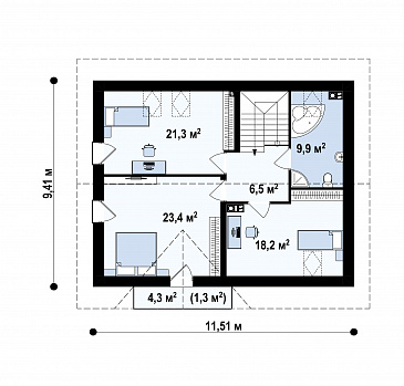Проект дома с террасой, балконом, мансардными окнами, эркером в гостиной / План мансардного этажа