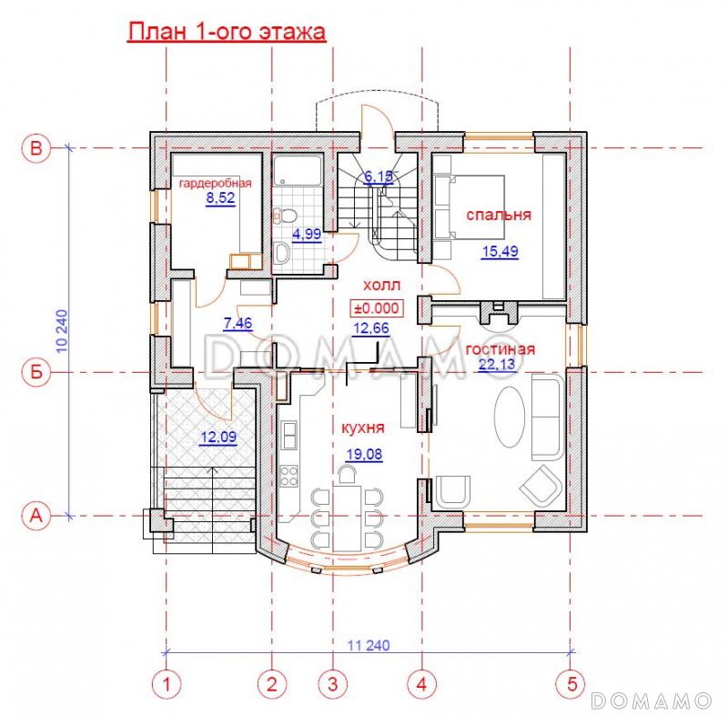 Проект дома с предусмотренной котельной на цокольном этаже / План 1 этажа