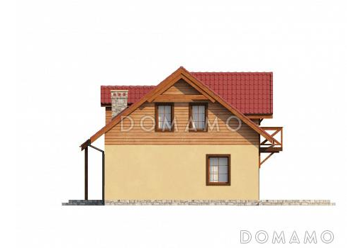 Проект компактного одноэтажного мансардного дома из кирпича квадратной формы с барбекю на террасе / Фасад 1