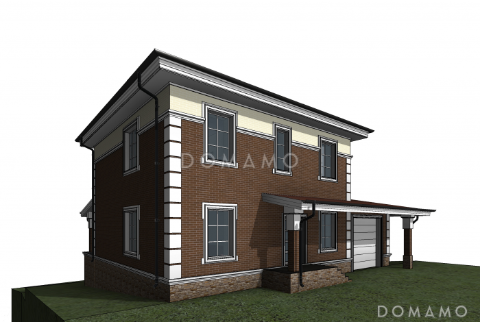 Проект загородного дома с террасой, гаражом, кабинетом, двумя детскими