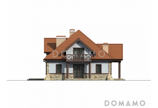 Проект комфортного одноэтажного мансардного дома из кирпича для двух семей в стиле русской усадьбы / Фасад 3