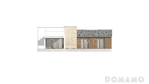 Проект современного одноэтажного дома из газобетона со светлой просторной гостиной и тремя спальнями / Фасад 1