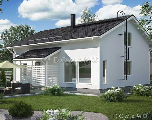 Проект современного двухэтажного каркасного дома с двускатной крышей