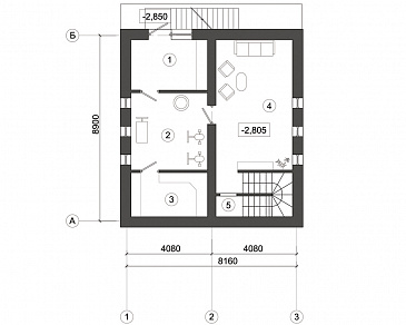 Проект дома с верандой и мансардным этажом / План цокольного этажа
