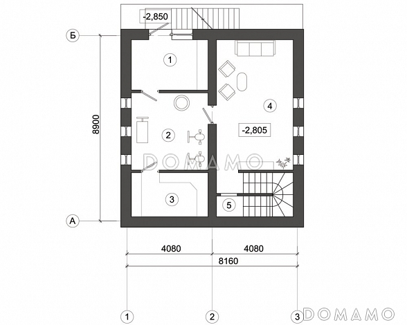 Проект дома с верандой и мансардным этажом / План цокольного этажа