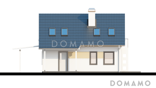 Проект одноэтажного мансардного дома из газобетона с балконом и навесом для автомобиля / Фасад 2