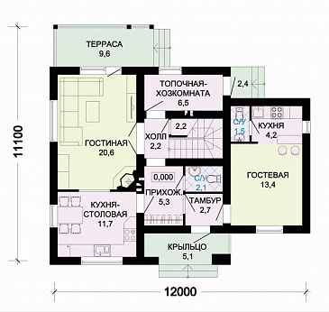 Проект небольшого дома с пятью жилыми комнатами и балконом из СИП панелей / План 1 этажа