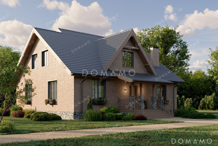 Проект дома с зимним садом, гардеробными и тремя спальнями