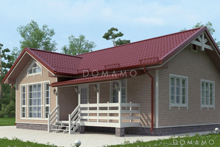 Проект бюджетного каркасного дома с небольшой крытой террасой