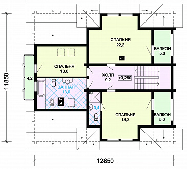Проект комфортабельного дома из бревна с тремя спальными комнатами и уютной гостиной / План мансардного этажа