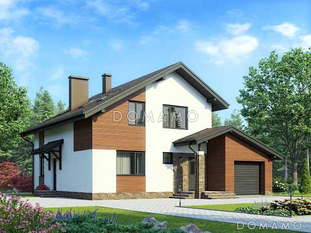 Проект дома из газобетона с современной отделкой фасадов