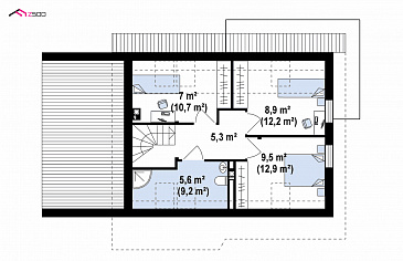 Проект дома из кирпича с мансардой, камином, кабинетом и гаражом / План мансардного этажа