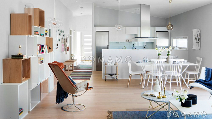 Проект одноэтажного каркасного дома с небольшой кухонной зоной