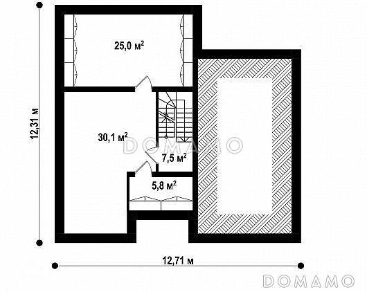 Проект загородного дома с угловым окном на кухне, камином в гостиной, террасой, подвалом / План цокольного этажа