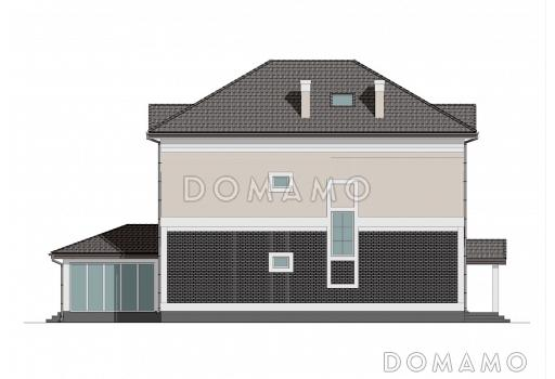 Проект двухэтажного дома с мансардой, мастер-спальней и остекленной террасой / Фасад 1