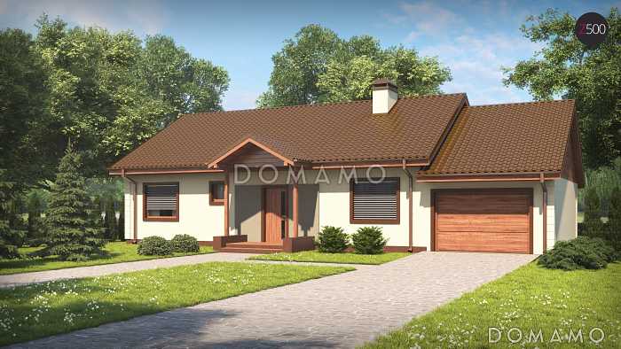 Проект классического одноэтажного дома из кирпича с отделённой спальной зоной и гаражом