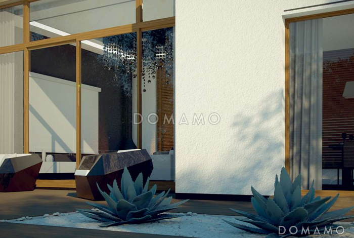 Проект современного одноэтажного дома из кирпича с тремя спальнями и светлой просторной гостиной