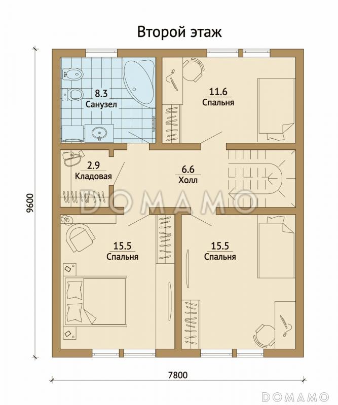 Проект каркасного дома с санузлом на втором этаже / План мансардного этажа
