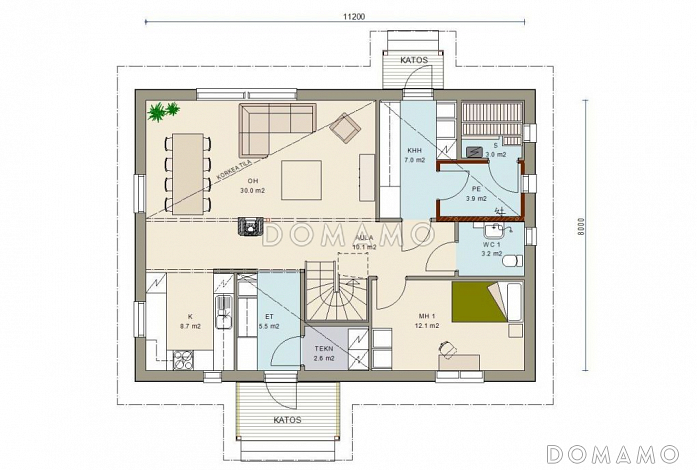 Проект дома с небольшой гардеробной в спальне на втором этаже / План 1 этажа