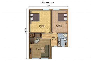 Проект дома с двумя просторными входами с террасами / План мансардного этажа