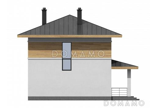 Проект загородного дома с комнатой на первом этаже, санузлом под лестницей, террасой / Фасад 2