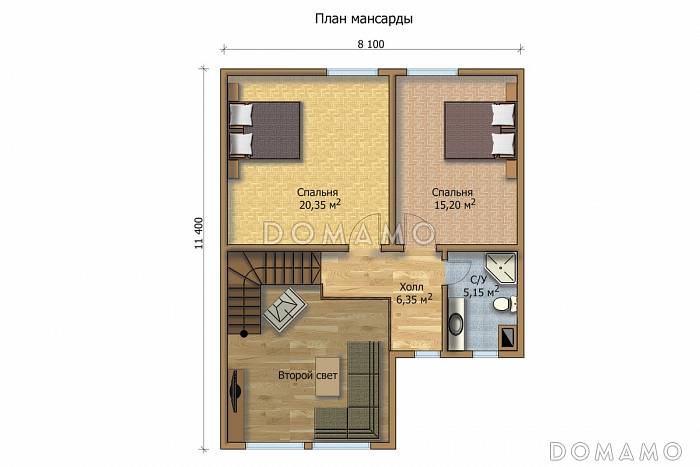 Проект дома с двумя просторными входами с террасами / План мансардного этажа