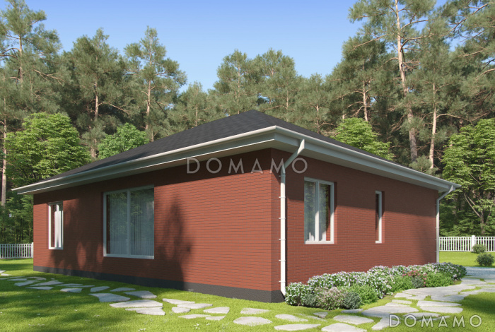 Проект загородного дома с террасой, просторным тамбуром, ванной и душевой, кухней-столовой в центральной части дома