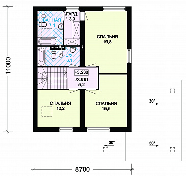 Проект загородного дома с мансардой и навесом для машины / План мансардного этажа