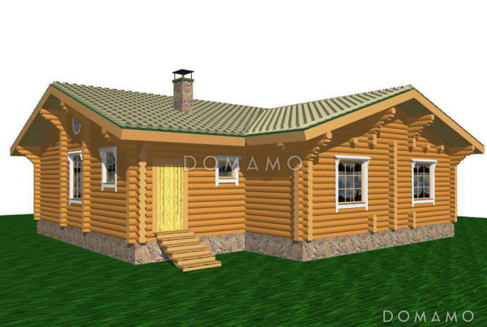 Проект одноэтажного коттеджа из бревна с террасой