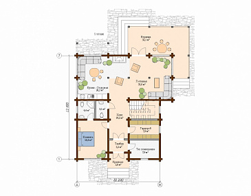 Проект деревянного дома с спальной комнатой на первом этаже / План 1 этажа