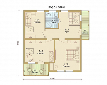 Проект каркасного дома с двумя балконами на мансардном этаже / План мансардного этажа