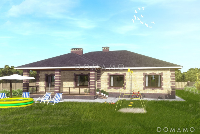 Проект одноэтажного дома с гаражом и открытой террасой