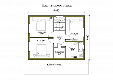 Проект двухэтажного дома с крытой и открытой террасами / План мансардного этажа