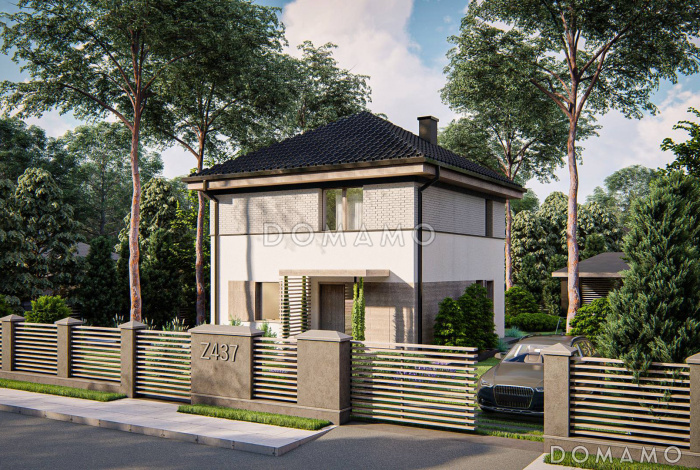 Проект компактного двухэтажного дома с тремя спальнями на втором этаже