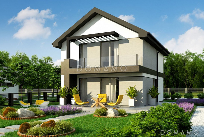 Проект двухэтажного дома с террасой, балконами, ванной с окном