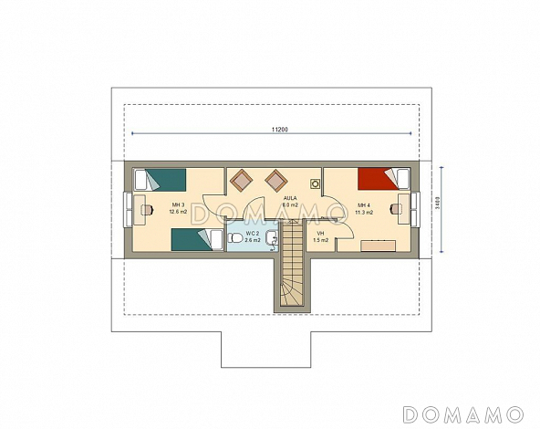 Проект каркасного дома с удобной гостиной для всей семьи / План мансардного этажа