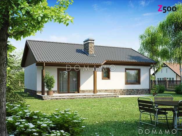 Проект компактного одноэтажного дома из газобетона с двумя спальнями и просторной гостиной