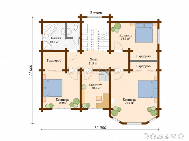 Проект просторного дома из клееного бруса / План 2 этажа